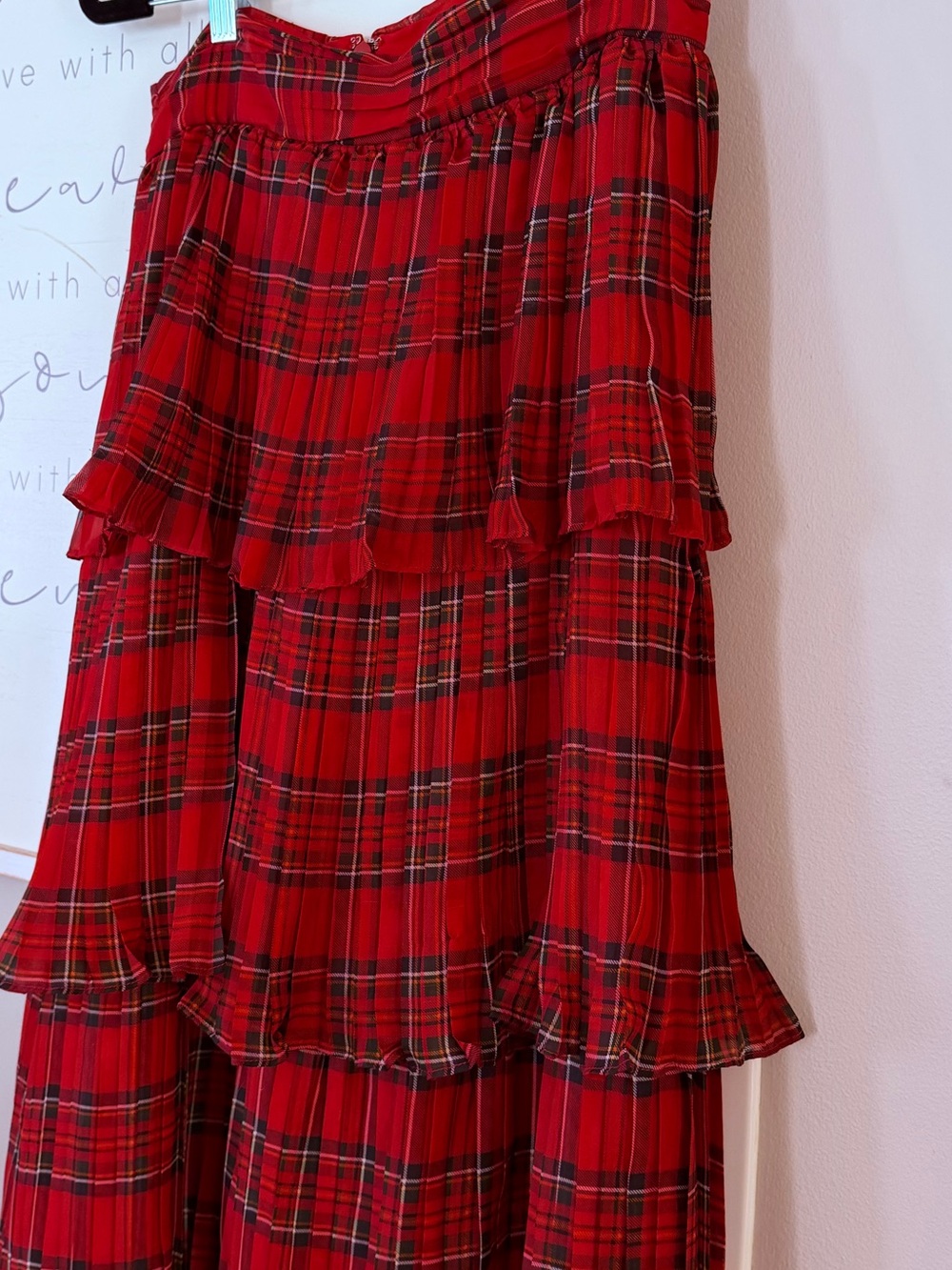Antonio Melani Katrina Tartan Plaid Layered Ruffled Red Black Holiday Skirt 6 - Picture 8 of 16